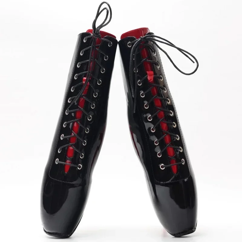 Botas de salto alto para homens e mulheres, sapatos de cosplay sexy, fetiche de mulher, atacadores de fundo, cores misturadas, vermelho, tamanho grande, 18cm, unissex