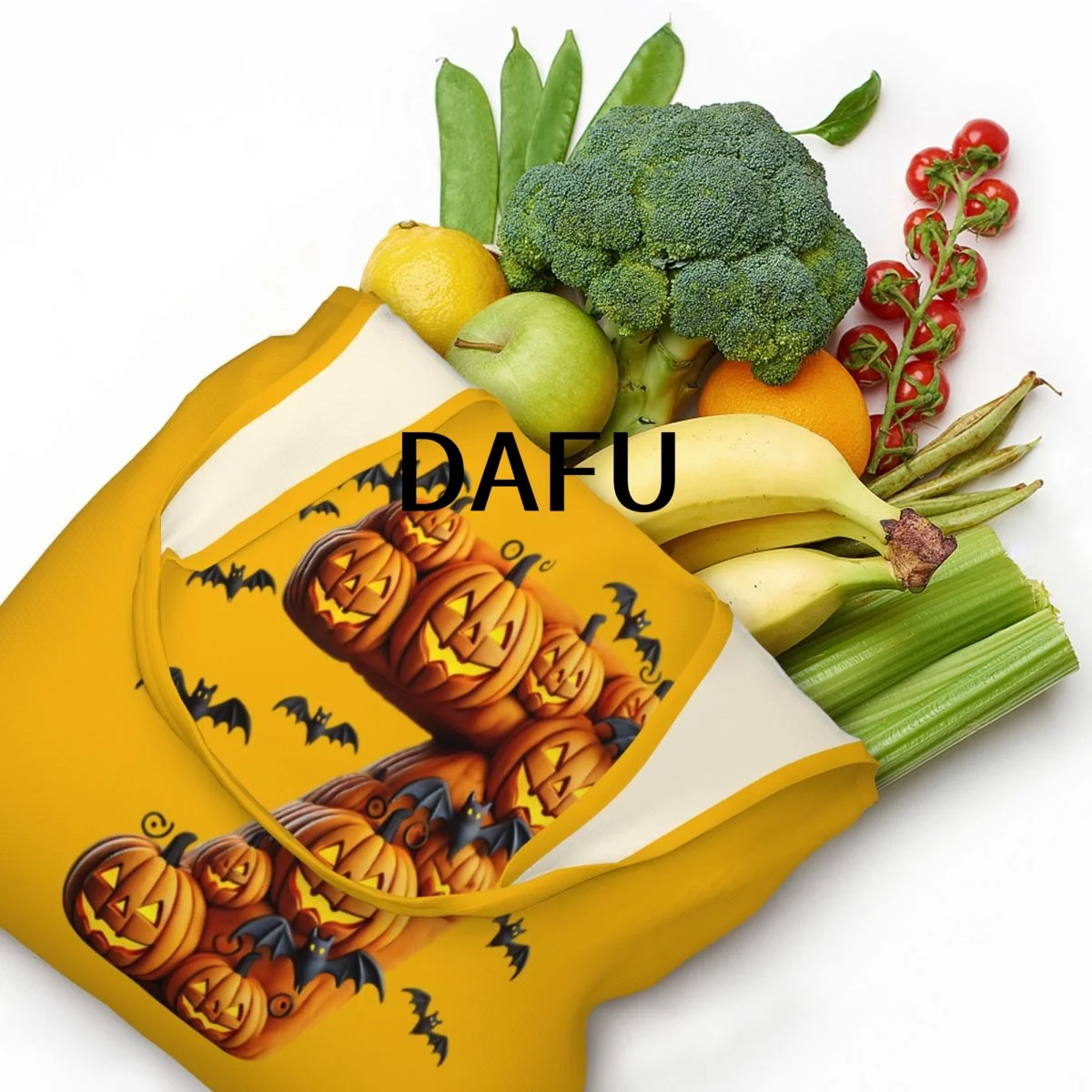 Batty Pumpkin Number 7 Funny Halloween Bat Pumpkin Tote Bag for Women - Gothic Canvas Shoulder Bag Shopping Commute Party