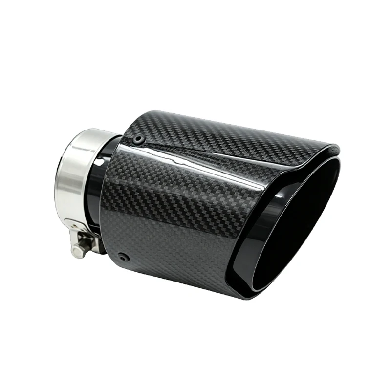 1 Pcs Universal Car Carbon Fibre Tail Throat Stainless Steel  Bright Black Muffler Tail  Twill Glossy Muffler Exhaust Nozzle Tip