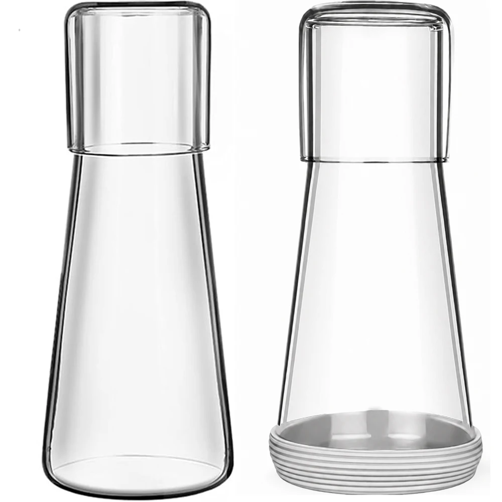 Bedside Night Water Carafe Set with Tumbler Glass, Clear Nightstand Carafe with Silicone Coaster for Bedroom and Guest Room