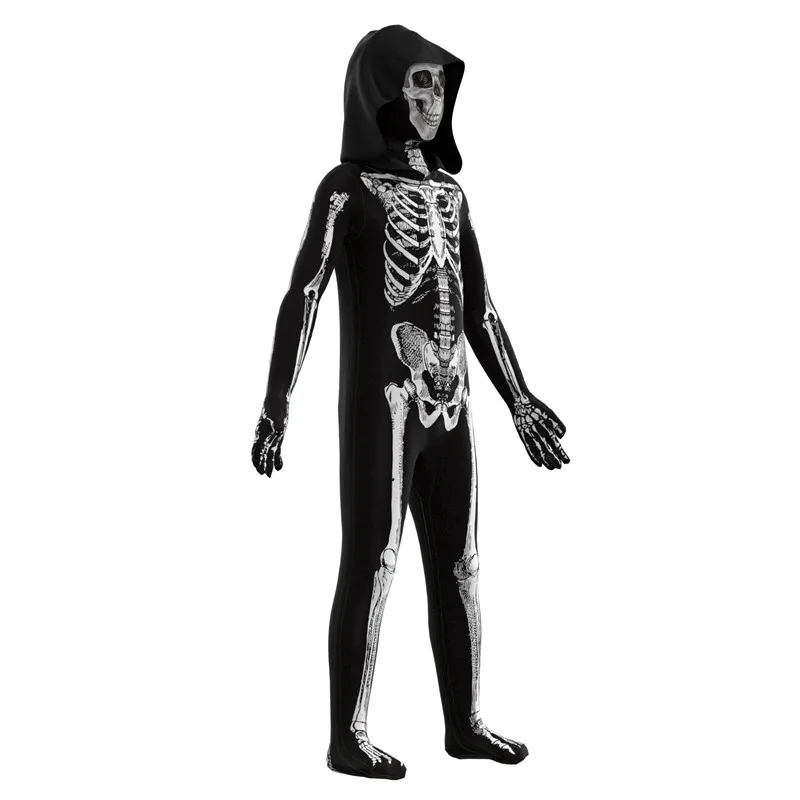 Mens Womens Halloween Skeleton Costume Full Body Jumpsuit with Scary Mask for Party Performance Adult Horror Character Performan