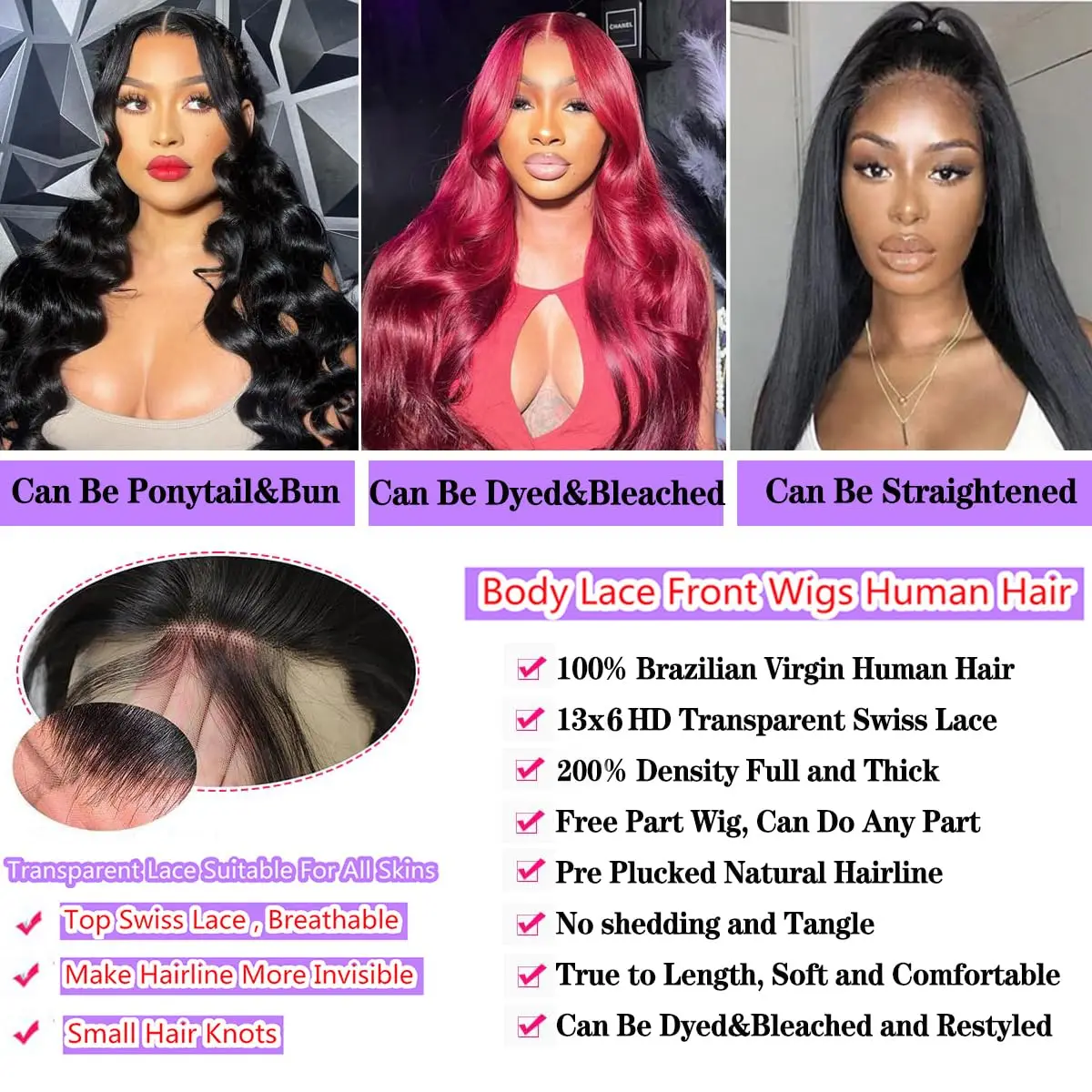 30 بوصة 360 أسود الجسم موجة HD الدانتيل الباروكات الأمامية 250 الكثافة 13x4 موجة المياه الدانتيل الباروكة الأمامية 100 شعر الإنسان الرطب والمموج