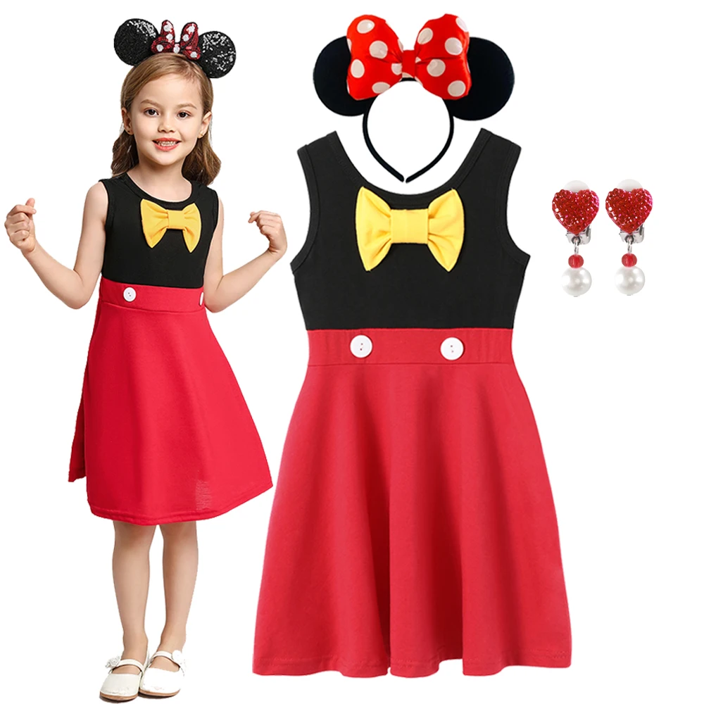 

Disney Girls Princess 2024 Dress Mickey Mouse Clothes Kids Cotton Carnival Birthday Children Costume For 2-7 Years