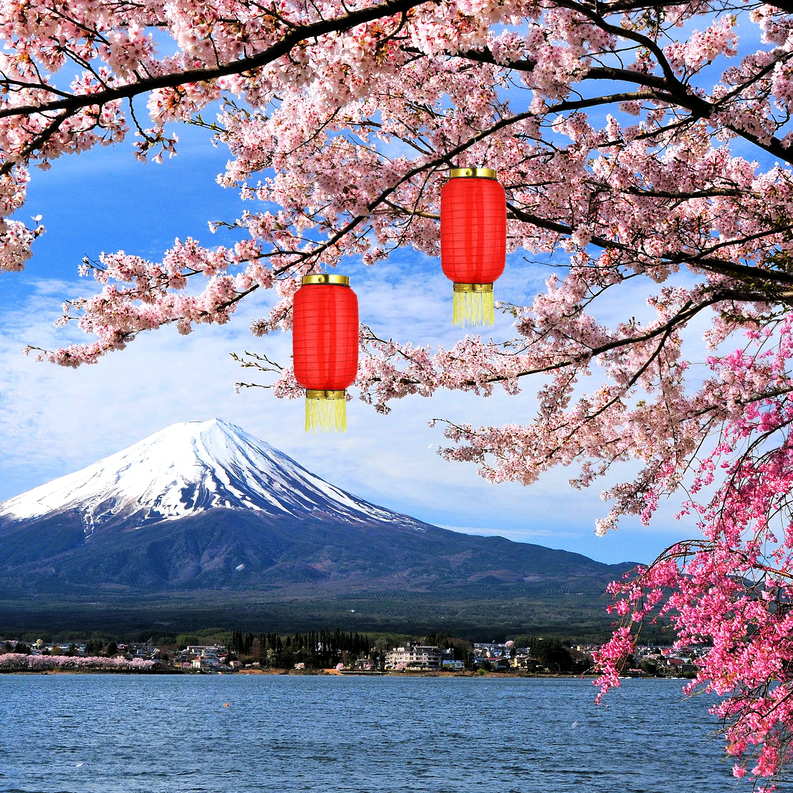 

10pcs 6 Inches Waterproof Folding Lanterns Japanese Style Silk Cloth Oval Hanging Decorative Lights Festivals Weddings Home Red