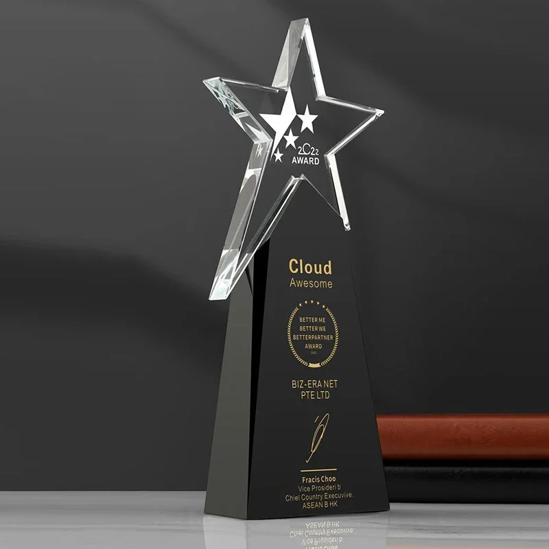 Custom Crystal Trophy Celebration Gift Five-Pointed Star Championship Competition Employee Meeting Souvenir Creative Trophy, 1Pc