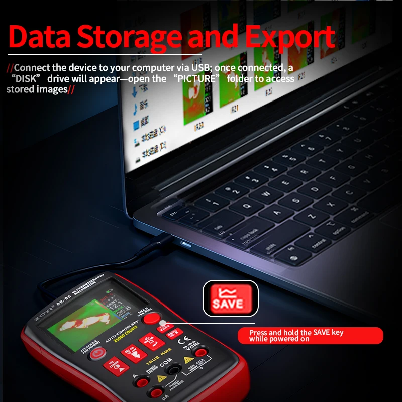 Caméra et multimètre d'imagerie thermique 2 en 1 haute résolution, ZOYI pour la réparation de chauffage électrique/industriel/sol