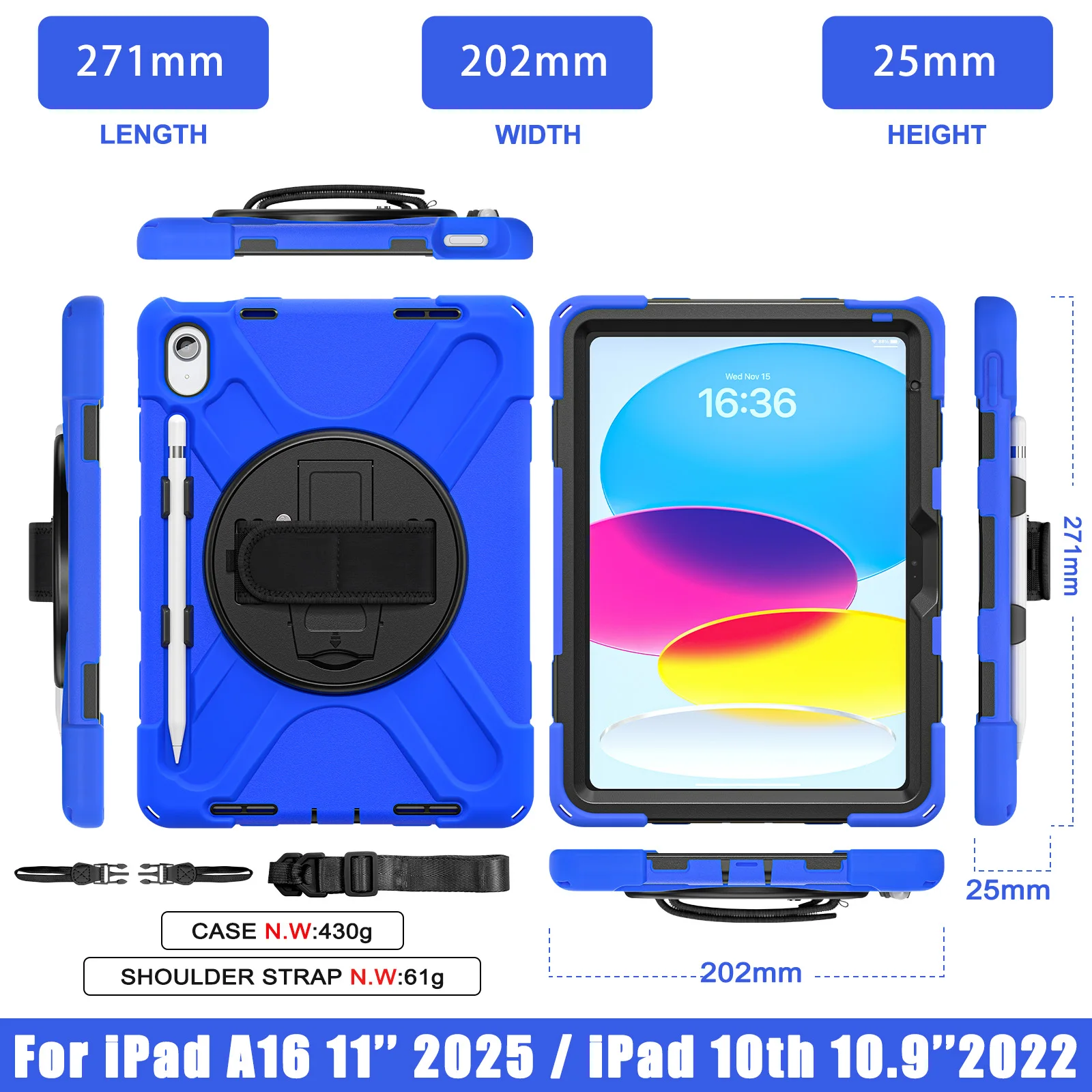 Military Grade Shockproof Case for Apple iPad 2022 2025 for iPad Pro 11 2024 M4 Pro 11 2025 M5 360° Rotating Stand Hand Strap