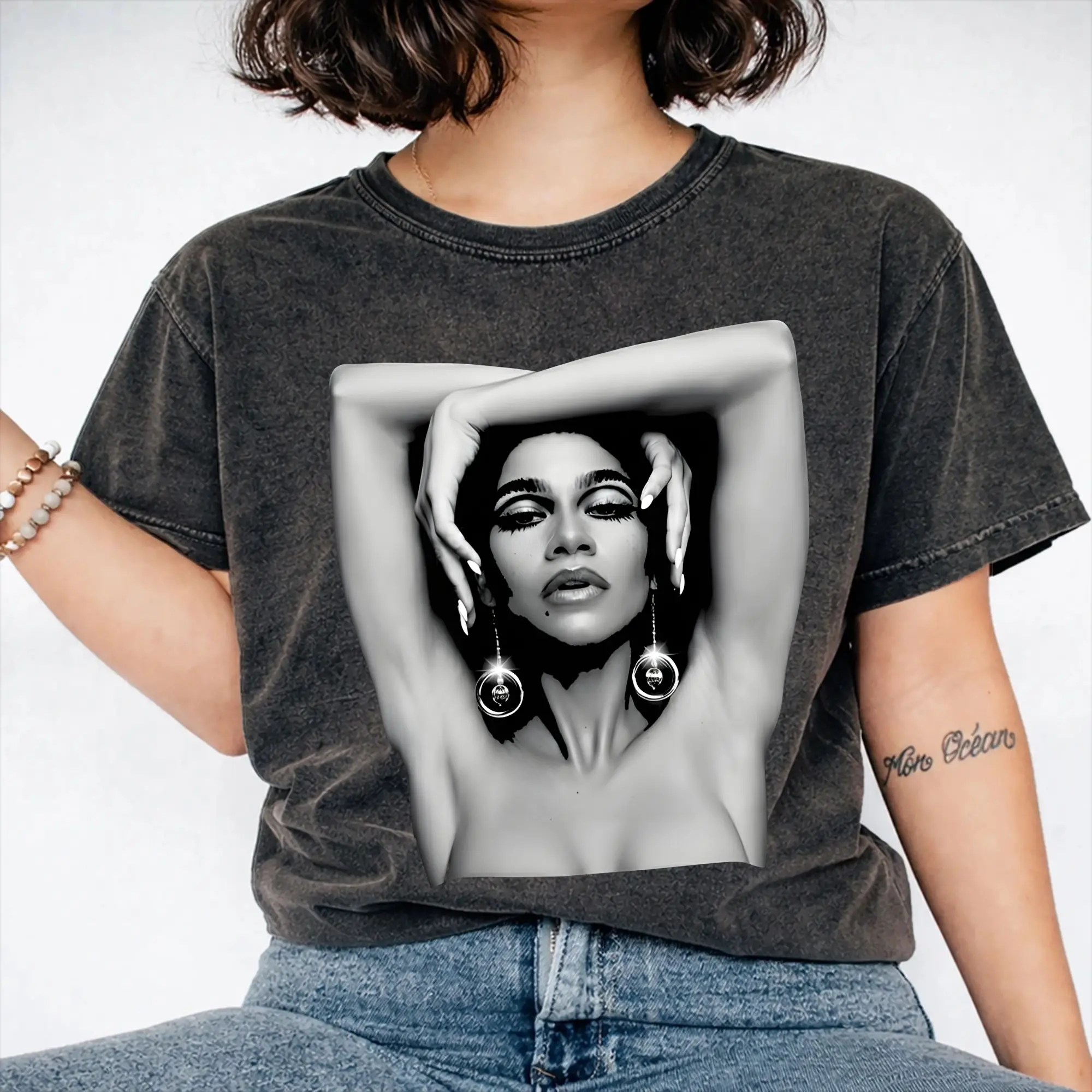 Ruby Rue Zendaya Apparel Washed T Shirt Men Women Streetwear Hip Hop T-Shirts Summer  Tees 100% Cotton