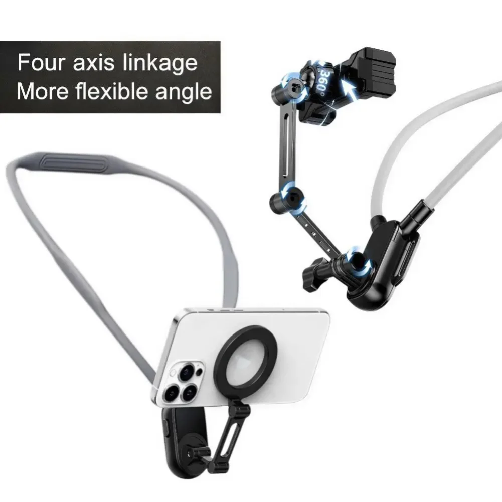 

Универсальный держатель для телефона на шею, магнитный и с креплением-клипсой, совместимый с iPhone и Samsung, с поворотом на 360°, для видеосъемки и прямых трансляций без помощи рук.