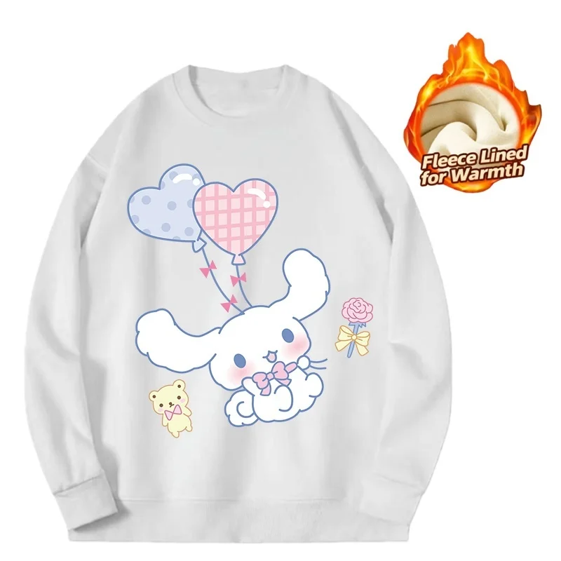 تي شيرت بأكمام طويلة ورقبة دائرية مطبوعة من سلسلة سانريو 2025، تي شيرت لطيف ودافئ مبطن بالصوف برقبة دائرية وأكمام طويلة، 100% قطن #2