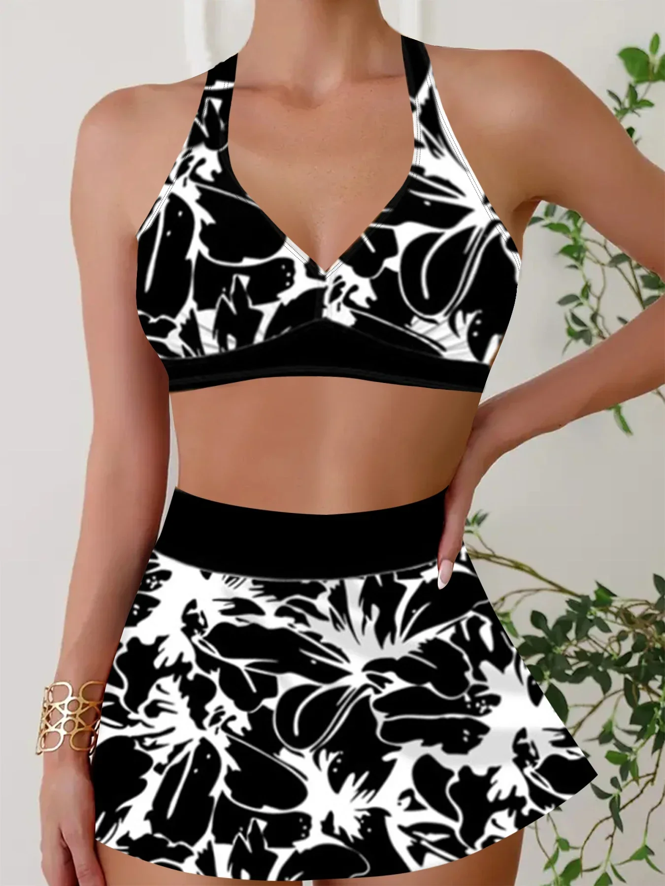 Popular High Quality Women's Summer Swimwear White Pigment Graffiti Printed Tankini Top Shorts Two Piece Beach Swimsuit S-5XL