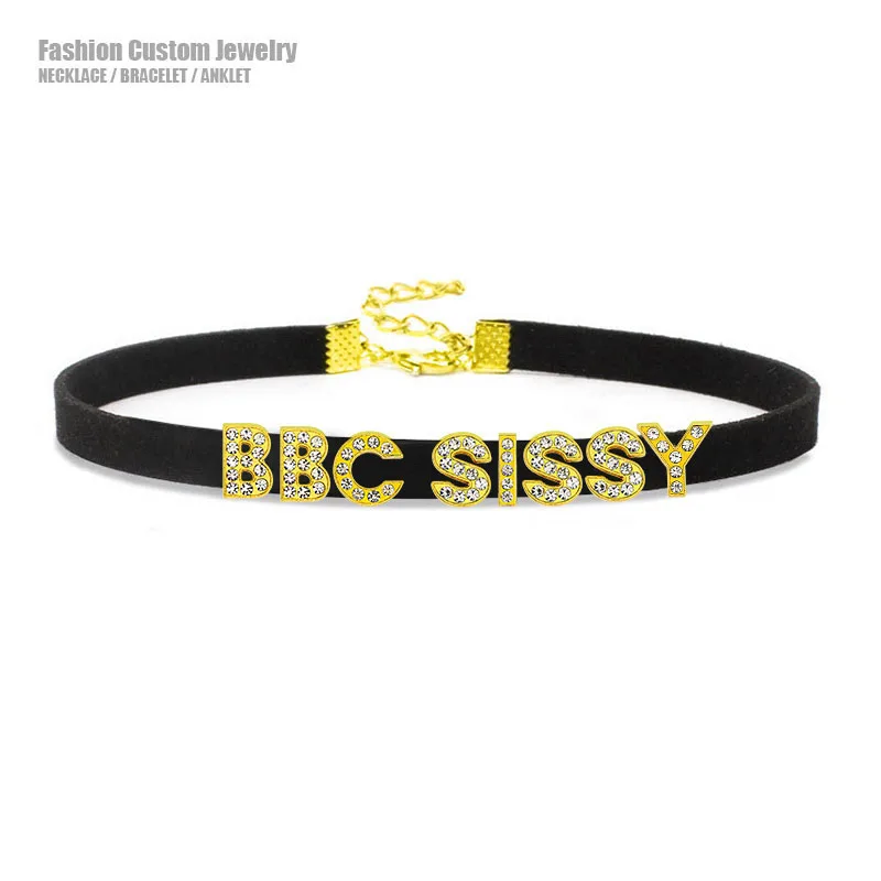 

Goth Sexy Gold Color Letters BBC SISSY Choker Necklaces Unisex DIY Customized Name Words Chocker Personalized Jewelry Gift