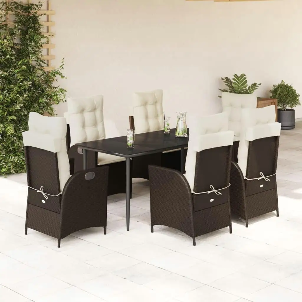 

Elegant Brown Black Cream White Garden Dining Set Outdoor Furniture Stylish Patio Table and Chair Ensemble