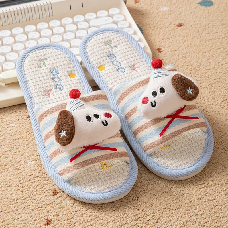 Cartoon Women Slippers Home Spring Summer Linen Sweet Designer Shoes Girls Cute Indoor Slides Couple Soft Non-Slip Lightweight