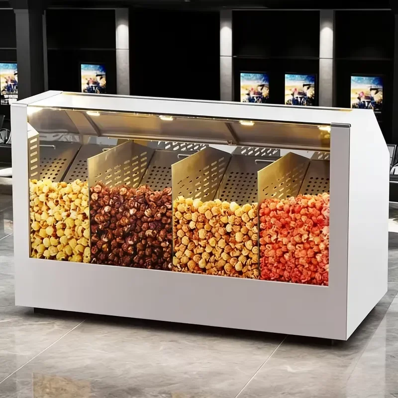 Commercial Stainless Steel Popcorn Warmer Display Cabinet with 4 Baffles LED Light for Cinema KTV Food Insulation Showcase