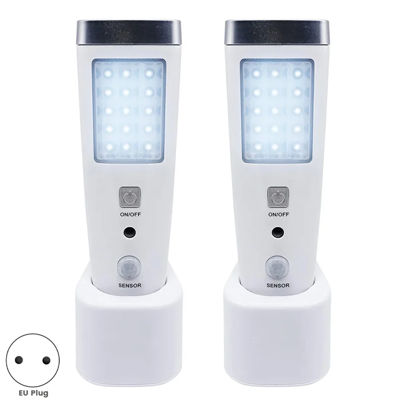 B92B-4X Lampada da parete con sensore di movimento 4 in 1, torcia con luce notturna a LED con spegnimento, torcia di emergenza ricaricabile con spina europea