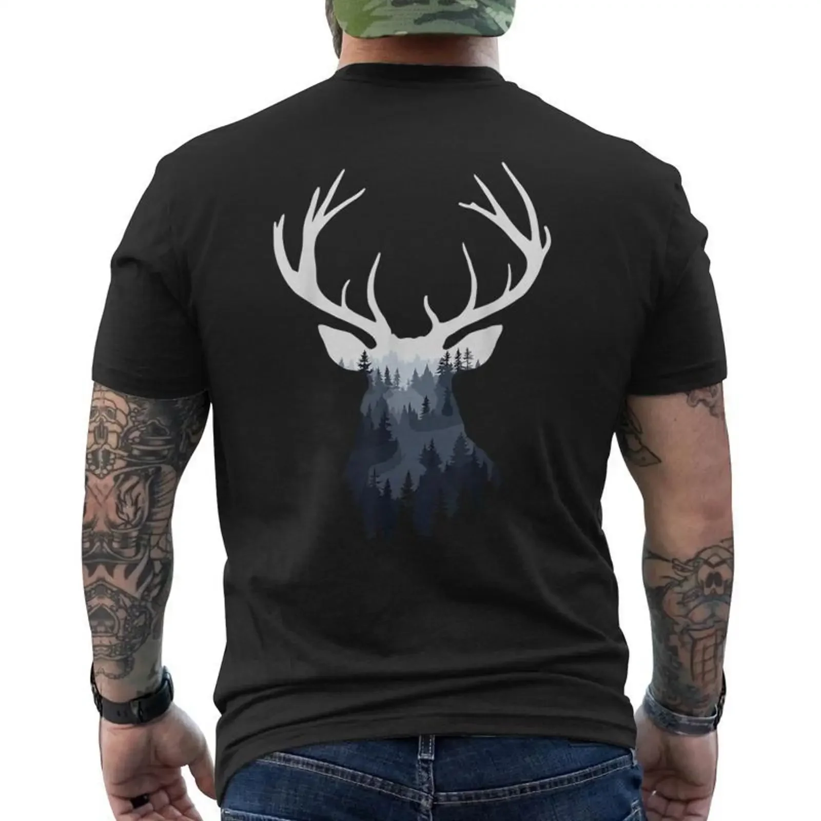 Cerf Et Buck Forêt Faune Graphique Etilhoutte T shirt imprimé au dos Cadeauxyz vintage Washed fashion designer clothes