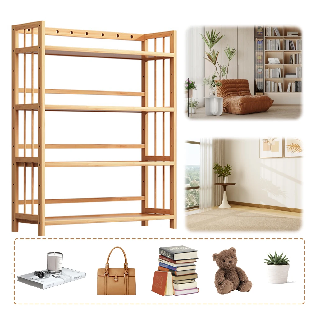 

4-уровневая бамбуковая полка, полки для хранения большой емкости, многоразовая отдельно стоящая стойка для хранения для ванной комнаты, кухни, гостиной