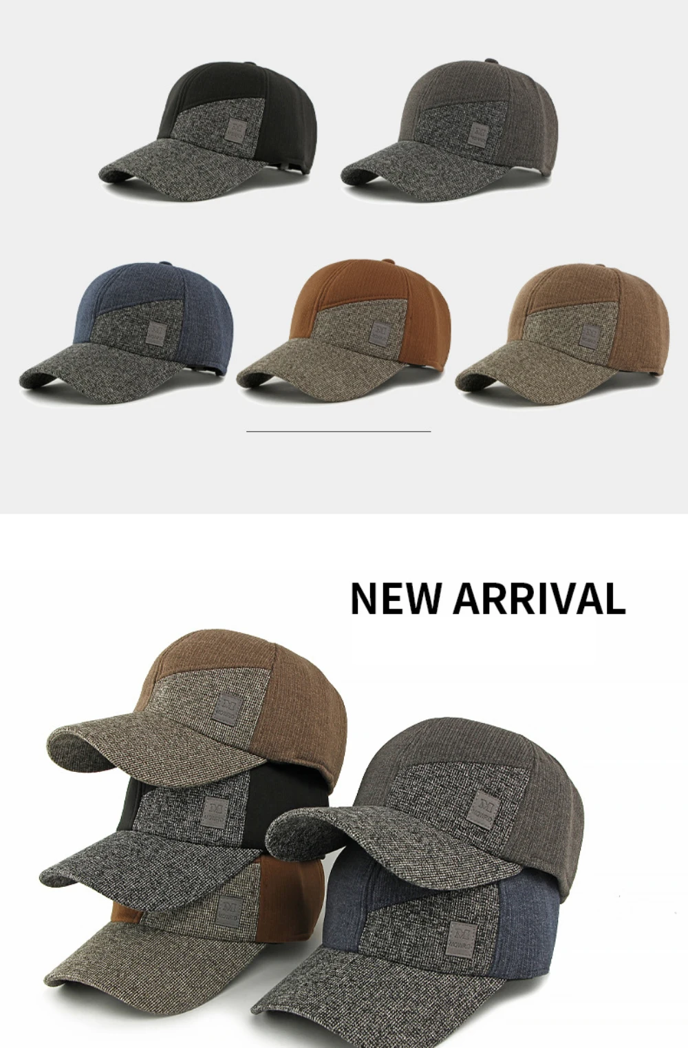HT5011 Winter-Baseballmütze, dicke, warme, mit Fleece gefütterte Mütze für Männer und Frauen, Woll-Baseballmützen mit Ohrenklappen, verstellbare Vater- und Papa-Mütze – Detail 2
