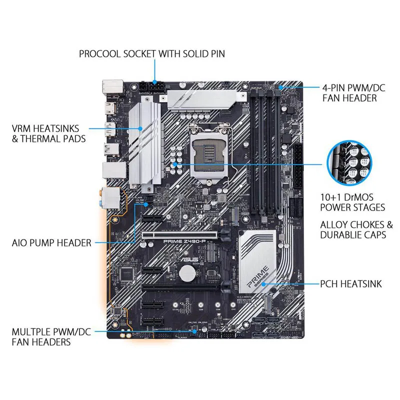 اللوحة الأم Asus Z490-P LGA1200 سعة 128 جيجابايت DDR4 PCI-E 3.0 M.2 USB3.2 ATX اللوحة الرئيسية