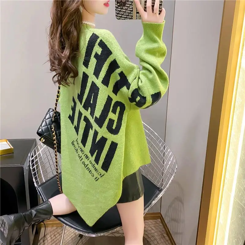 2023 Autumn/Winter Korean Edition New Irregular Mid Length Sweater Women's Fashion Knitwear Loose and Lazy Style Coat Trend
