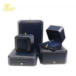 Blue Paper Print Jewelry Box Octagonal Ring Pendant Gift Boxes For Jewelry Organizer Display