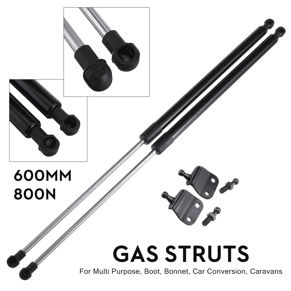 2Pcs 600mm 800N Universal Car Front Cover Bonnet Hood Rear Trunk Tailgate Boot Gas Struts Spring Kits With Brackets For Car Boat