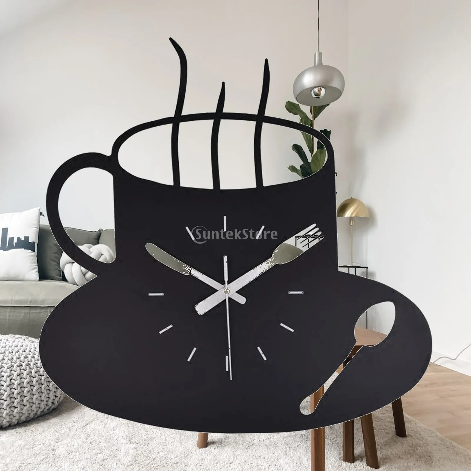 12 inch Round Coffee Decor Analog Wall Clock, Decorative Non-ticking Quartz Clocks Watch