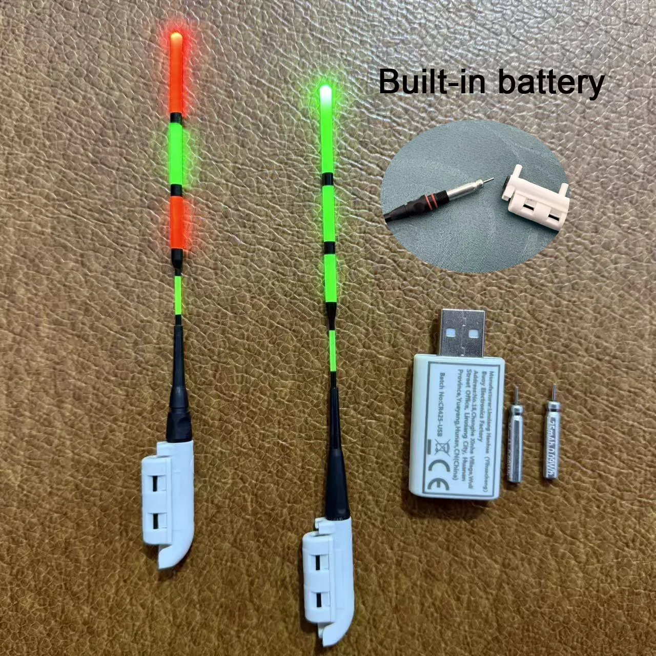 2 Stablichter + 2 wiederaufladbare Batterien + 1 USB-Ladegerät, Nachtangel-Stablichter mit Indikator und CR425 wiederaufladbarer Batterie + Ladegerät