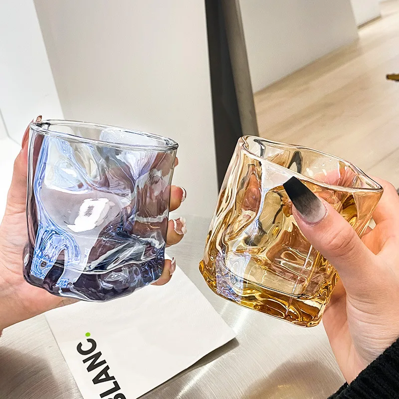 Tumbler Square Whiskey Glass Cup Durable Spinning Glassware Cocktails Wine Brandy Cup for Home Bar Party Hotel Wedding