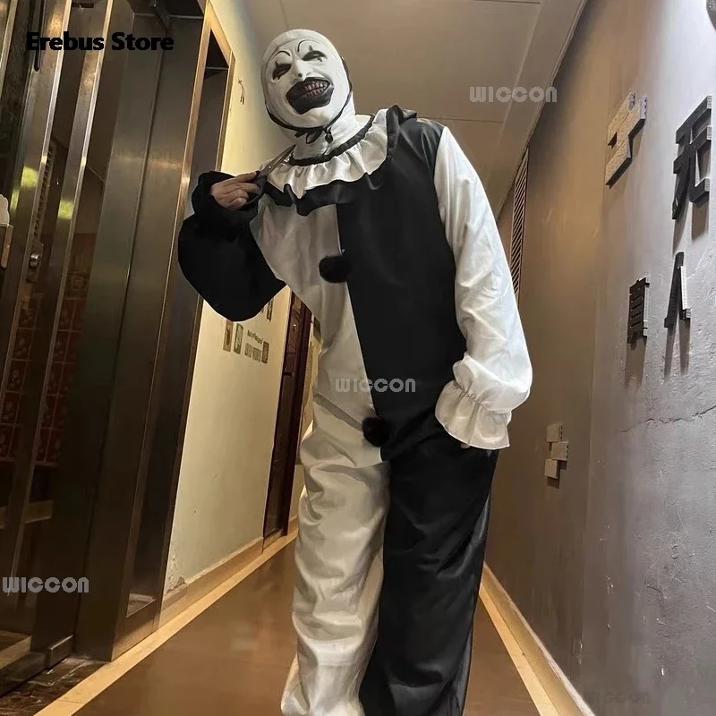 Erwachsene Kinder Terrifier 2 Kunst der Clown Cosplay Kostüm Overall Hut Maske Outfits Halloween Karneval Anzug gruseligen Film Cosplay