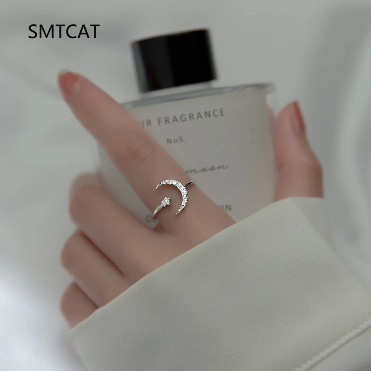 

Genuine 925 Sterling Silver Twinkle Zircon Star Moon Slim Ring for Women Fashion Free Size Ring Anillo Wedding Gift Fine Jewelry