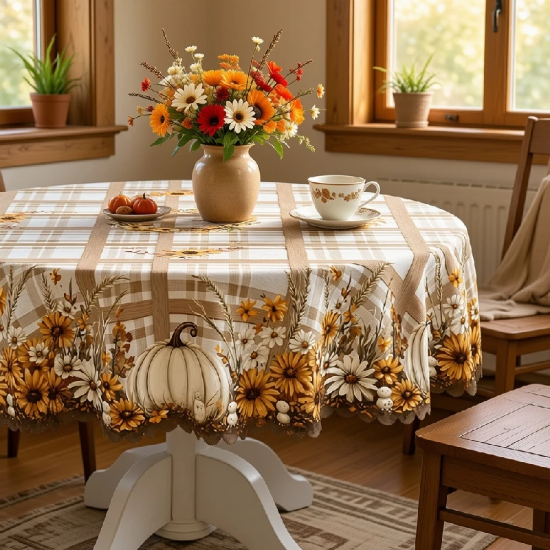 Vespri White Brown Pumpkin Flower Pattern Tea Pot and Cup Round Rectangle Ellipse Retro Pumpkinzyc