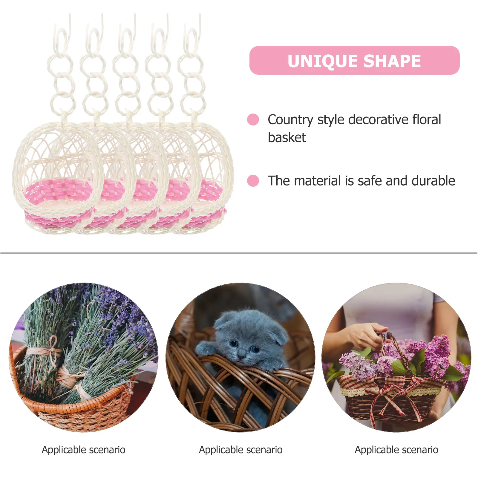 

5pcs Rattan Woven Storage Basket With Handle For Home Decor Wall Hanging Organizer Sundries Fruit Flower Gift Basket Portable