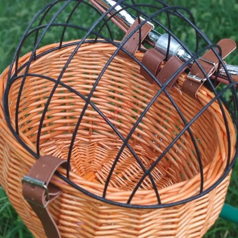 

Adjustable Woven Basket Bicycles Handlebars Storage Basket with Fastens Strap, Rattan Bicycles Front Basket with Lid 448C