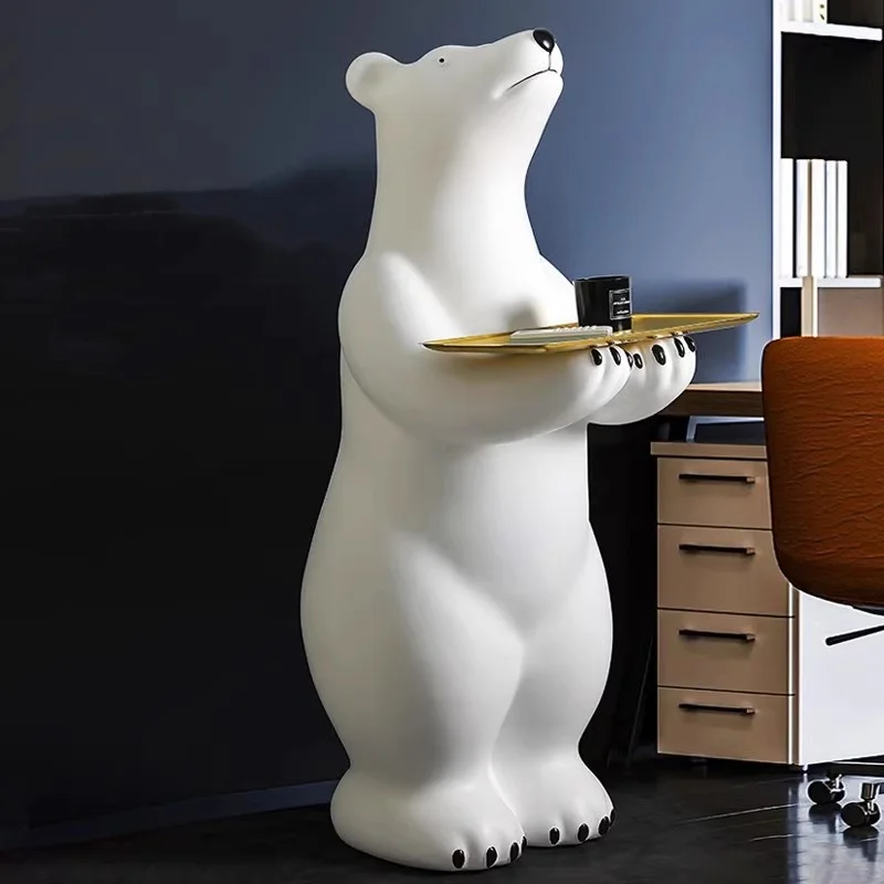 Large Polar Bear Side Table Aesthetic Polar Bear Tray Statue Large Sculpture Decor Luxury Living Room Decoration Home Ornament