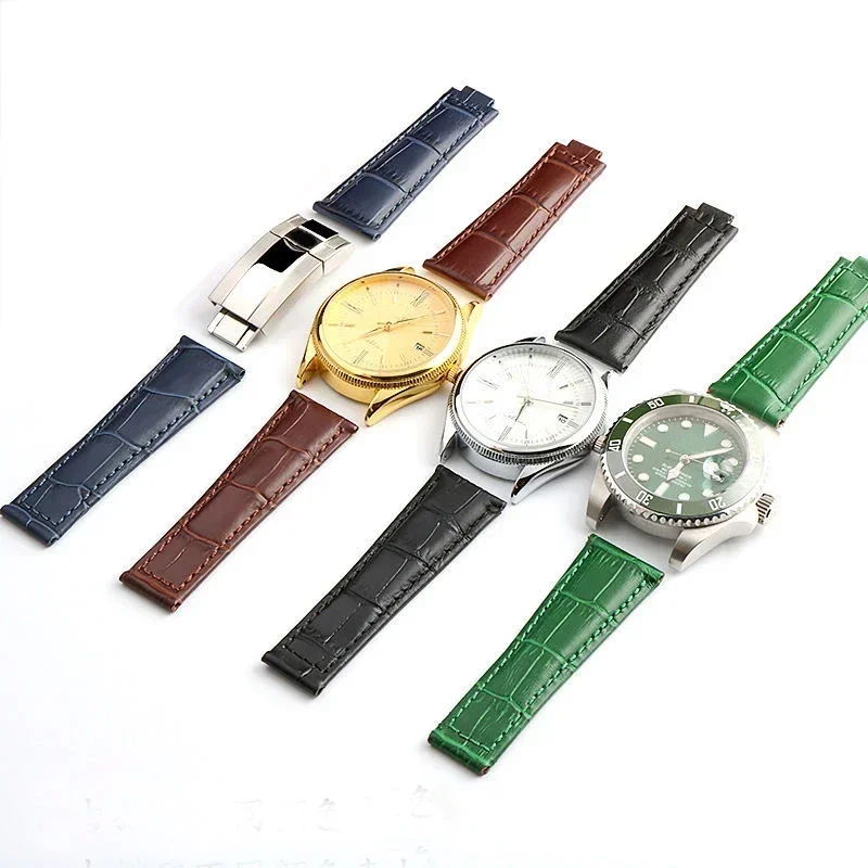 Crocodile Pattern Genuine Leather Watchbands 20mm For Rolex Watch Strap Daytona Submariner GMT RX Bracelet Folding Buckle