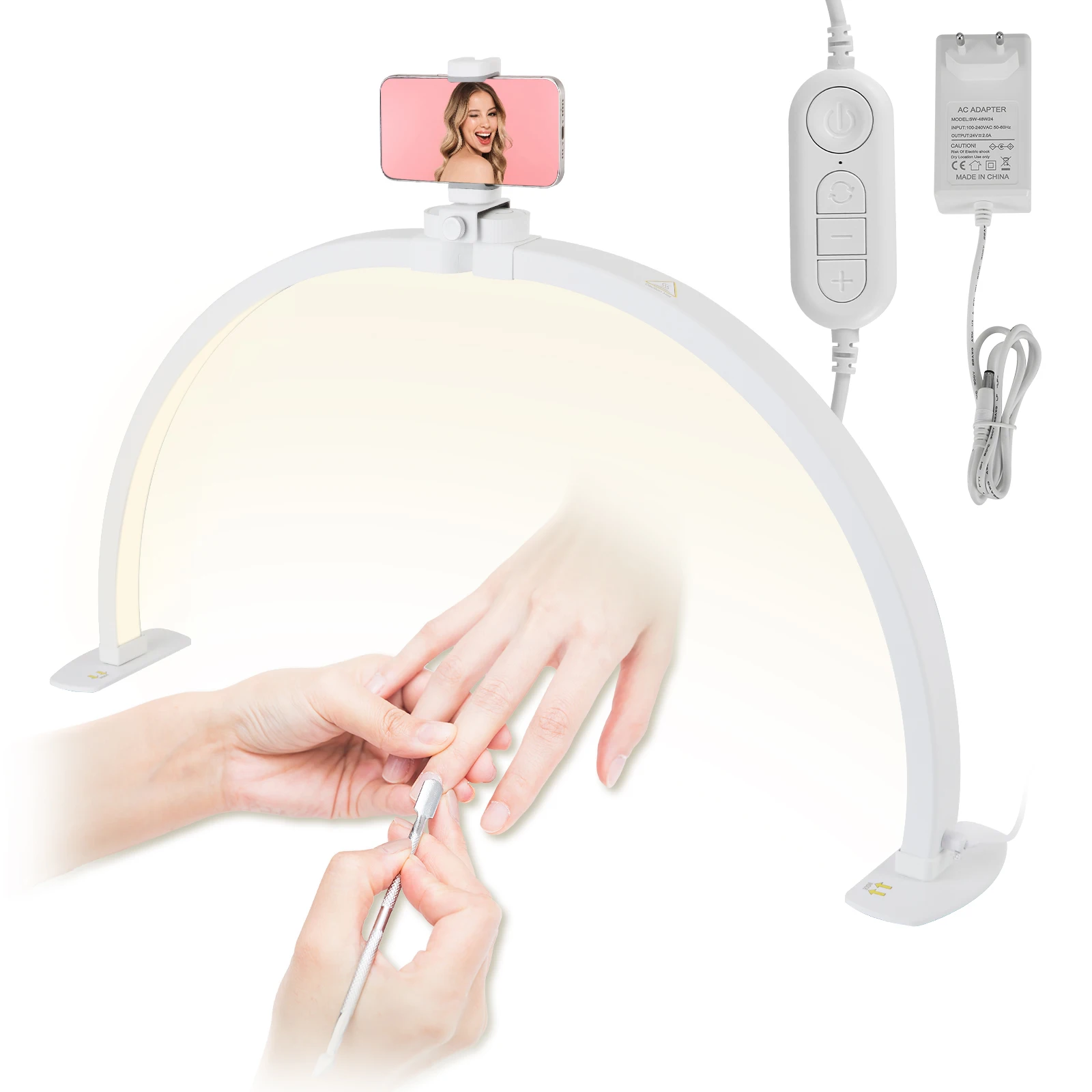 38W Halbmond-Nageltischlampe 30 Zoll Faltbare LED-Halbmond-Maniküre-Tischleuchte Bogenförmige Schönheitssalon-Beleuchtung