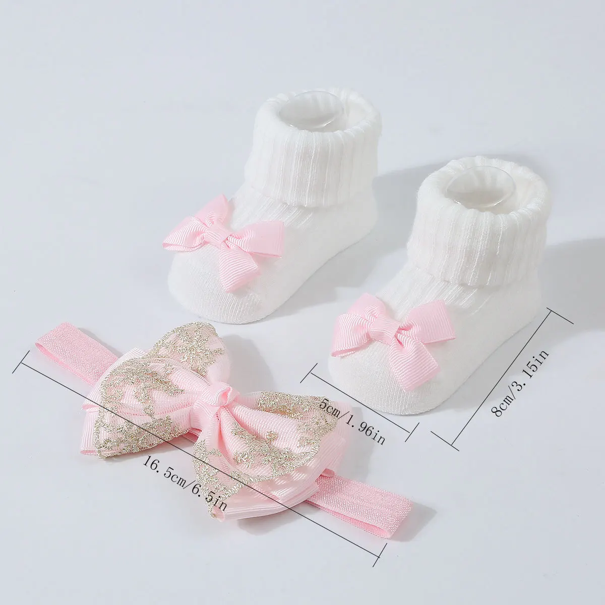 1Set Newborn Lace Embroidery Bowknot Headbands Socks New Baby Soft Solid Prewalker Sock Girl Infant Cute Knitted Hairband Socks