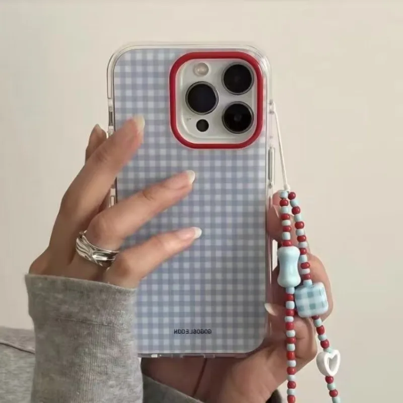 Custodia per telefono con motivo a griglia a quadretti blu moda per iPhone 17 Pro 16 15 14 13 12 11 Pro Max 16e X XR XS Max 7 8 Plus Cover morbida