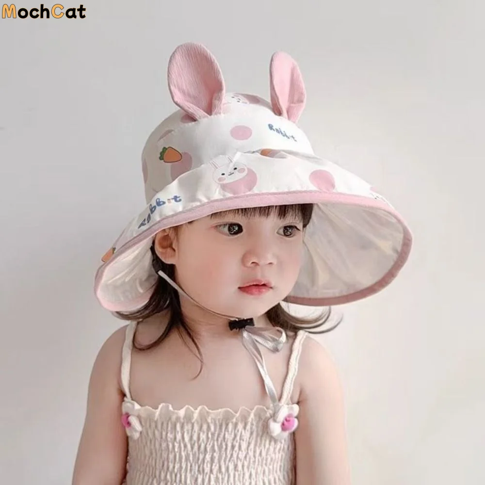 

Bunny Ears Children's Sun Hat Cartoon Print Polyester Toddler Sunshade Cap Foldable Empty Top Children Sunscreen Visors