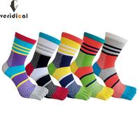 5 Pairs Man 5 Finger Socks Cotton Colorful Striped Sweat-Absorbing Beautiful Young Fashion Party Dress Short Toe Happy Socks