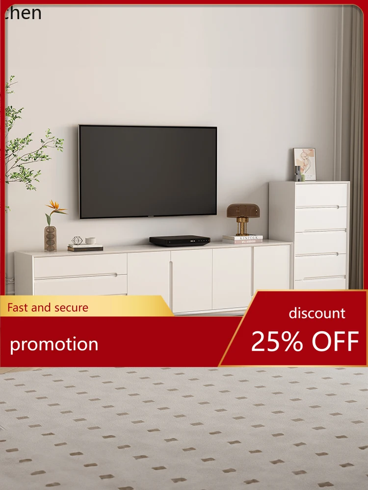 

ZML solid wood high floor TV cabinet coffee table combination household living room floor cabinet bedroom storage cabinet