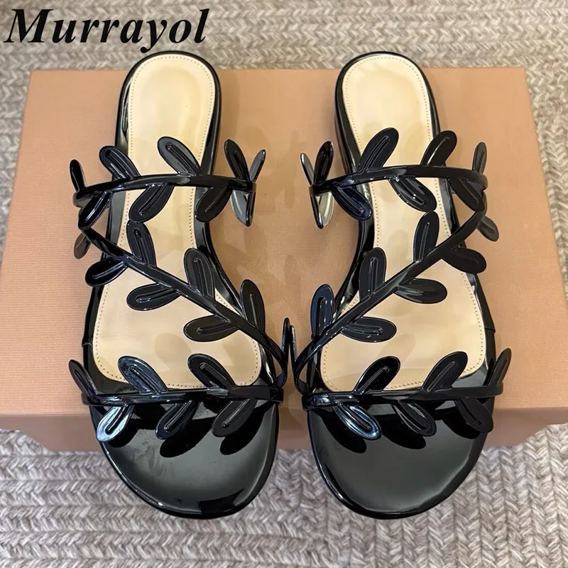 Slippers Flat Bottom Slippers Women Shiny Leather Narrow Band Open Toe Lazy Sandals Ladies Summer Outdoor Vacation Shoes 2026