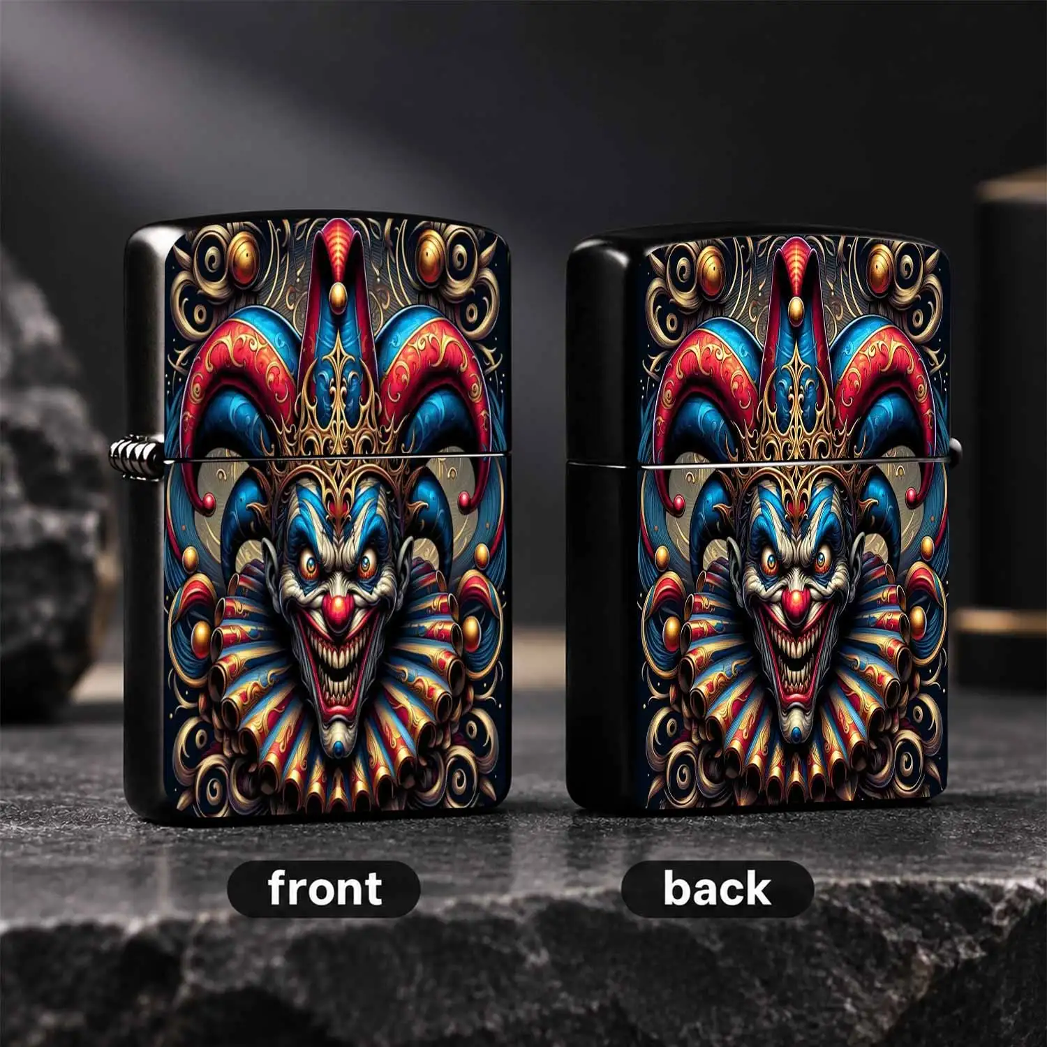 Vintage Ornate Evil Jester Pattern Lighter, Gothic Exaggerated Art Decor, Full-Scenario Usable Stylish Portable Accessory, Unique Eye-Catching Collectible Gift For Festival Gatherings Daily Carrying Use A Humorous And Interesting Lighter