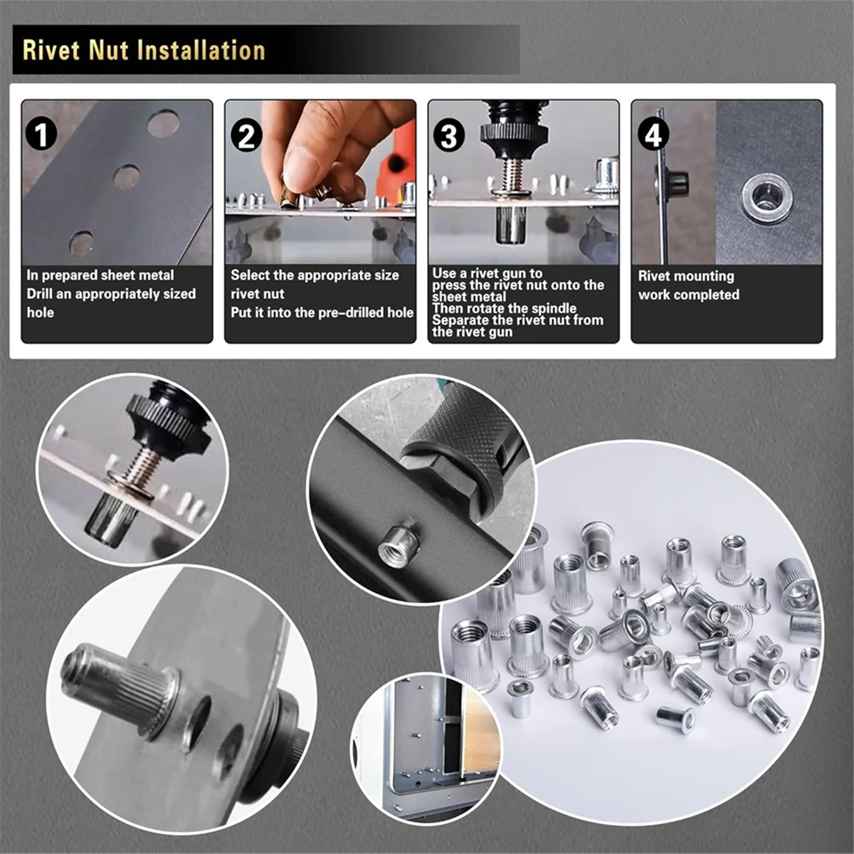 ABXK Pressure Rivet Nut Tool Kit, 430Pcs Metric Rivet Nut Combination (M8/M6/M5//M3), Suitable for Furniture, Decoration A