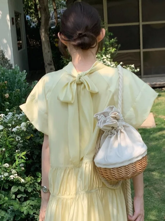 Dongda Gate Summer Vintage Long Loose Waist Cinched Sa Design Women's Dr ort Sve  Color Other Material 00