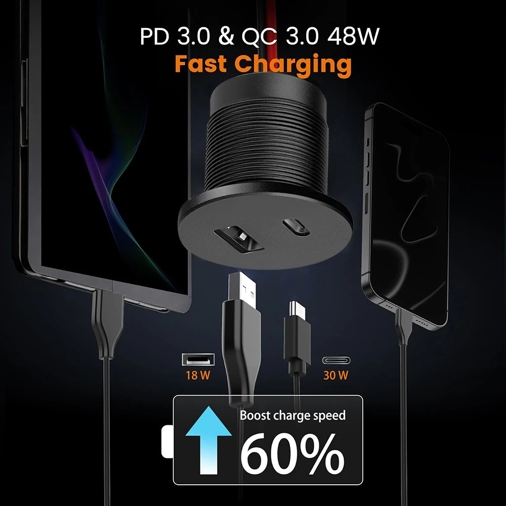 12 فولت/24 فولت RV منفذ USB شاحن سريع PD3.0 و QC3.0 شاحن سريع 48 واط شحن المقبس ل RV شاحن فان مقطورة قارب عربة جولف
