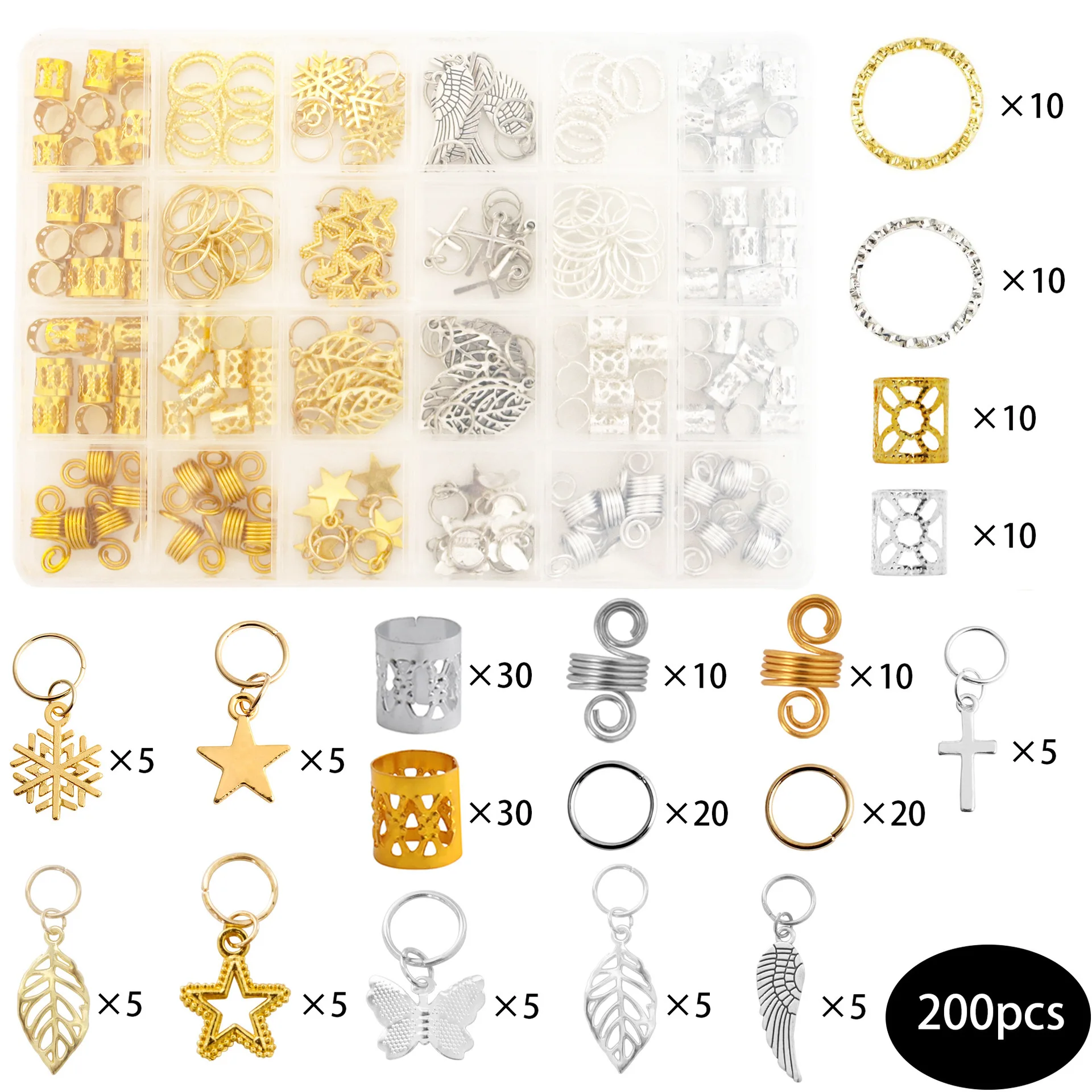 Gold Plated Dreadlock Extension Rings Kit Alloy Hair Braid Pendant Charms for DIY Wig Accessories Home Party