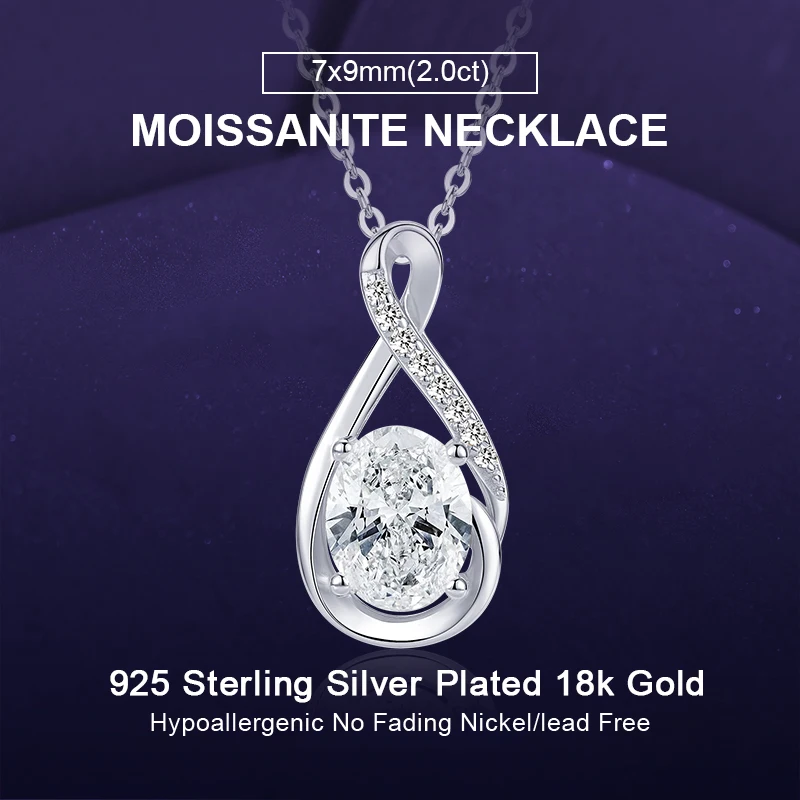 IOGOU Infinity Pendant Necklace Inlaid with Moissanite 7x9mm(2.0ct) Oval Cut Lad Diamond Pendant 925 Sterling Silver Jewelry